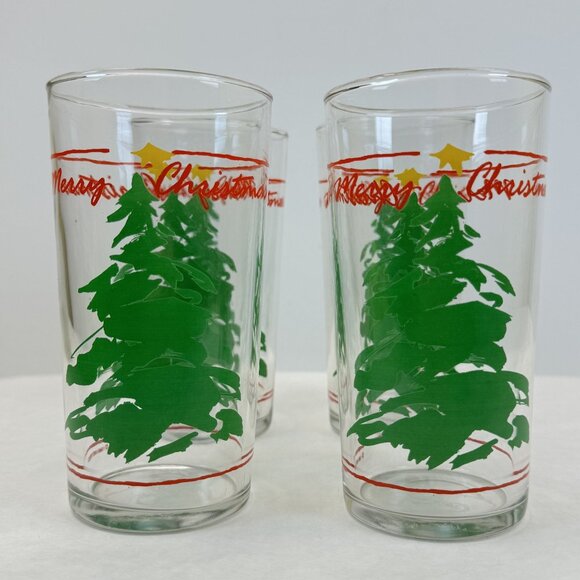 Vintage 1990 Abbey Press Merry Christmas Glass Tumbler Trees 4-Piece Set 12 oz - Picture 11 of 15